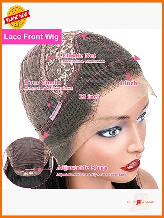 13x4 Lace Front Wig, 16 Inch, 180% Density Human Hair, Kinky Straight main image 6